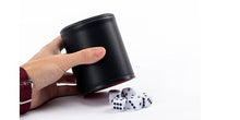 Load image into Gallery viewer, Professional Dice Cup Set β Five Red Felt-Lined Black Cups - Quality PU Leather - Includes 25 White Six-Sided Dot Die - Quiet Shaker for Yahtzee Bar Party Family Games