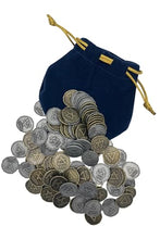 Load image into Gallery viewer, The Grinning Gargoyle DnD Metal Coins - Silver and Gold Coin Set - Fantasy Elementals 100 Coins for Board Games, Tokens, Cosplay - Realistic Fake Money Props Treasure with Coin Pouch (100 x 22mm)
