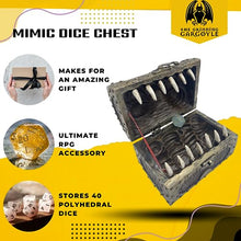 Load image into Gallery viewer, Grinning Gargoyle Dice Box - Wood and Metal Effect Mimic Chest - Container Holds up to 6 Sets of Polyhedral Die – DnD Poly Dice Storage Case - DnD RPG Crate Accessory Gift