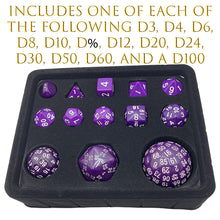 Load image into Gallery viewer, 13 Piece Deluxe Dungeon Master Polyhedral RPG Dice Set -Choice of Colours