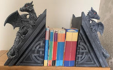 Load image into Gallery viewer, 40cm Dragon Book Ends - Grey Resin Gothic Statue Shelf Decor
