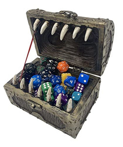 Grinning Gargoyle Dice Box - Wood and Metal Effect Mimic Chest - Container Holds up to 6 Sets of Polyhedral Die – DnD Poly Dice Storage Case - DnD RPG Crate Accessory Gift