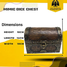 Load image into Gallery viewer, Grinning Gargoyle Dice Box - Wood and Metal Effect Mimic Chest - Container Holds up to 6 Sets of Polyhedral Die – DnD Poly Dice Storage Case - DnD RPG Crate Accessory Gift
