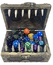 Load image into Gallery viewer, Grinning Gargoyle Dice Box - Wood and Metal Effect Mimic Chest - Container Holds up to 6 Sets of Polyhedral Die – DnD Poly Dice Storage Case - DnD RPG Crate Accessory Gift
