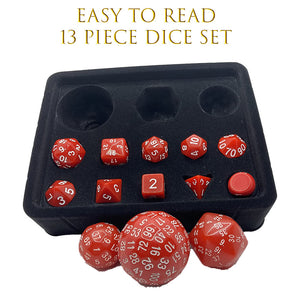 13 Piece Deluxe Dungeon Master Polyhedral RPG Dice Set -Choice of Colours